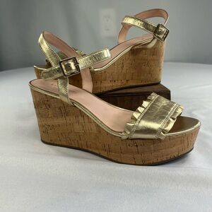 Kate Spade New York Gold Metallic Tomas Ruffle Platform Wedge Sandals
